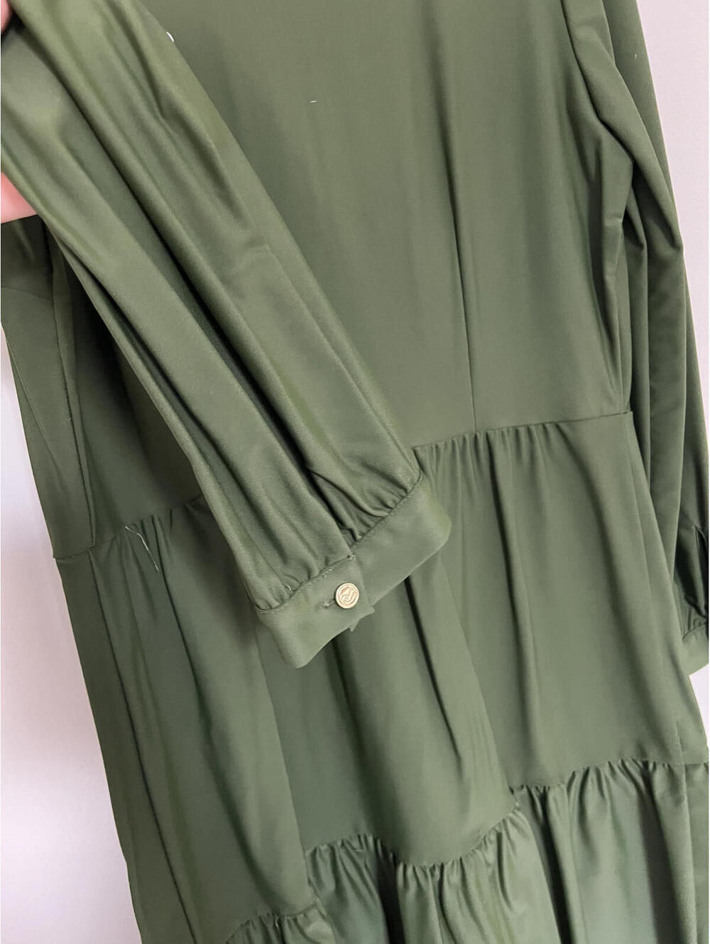 Jude Connally Olive Green Tiered Shirt Dress - Made in USA - Picture 6 of 6